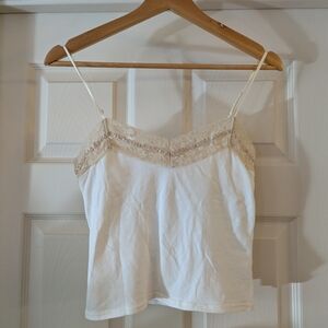 Vintage Abercrombie & Fitch White Cami with Beige Lace Built-in Bra Size Small